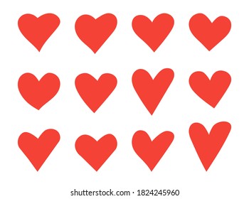 Set of various simple red vector heart icons