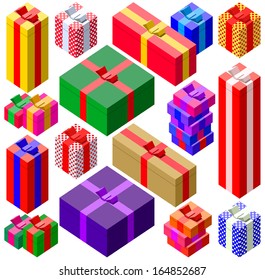 Set of various sizes colorful gift boxes for holidays