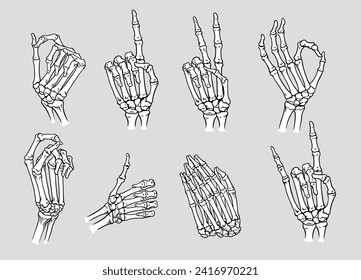 Set of Various skeleton Hand with Different Pose