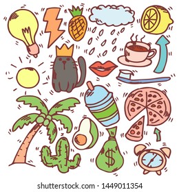 Set of various sketch, summer, doodle, drawing 