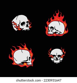 Set of Various Skull Flames Handmade Vector Illustrations