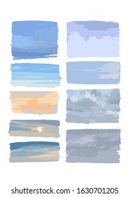 Set of various sky backgrounds isolated on white background. Vector natural design elements