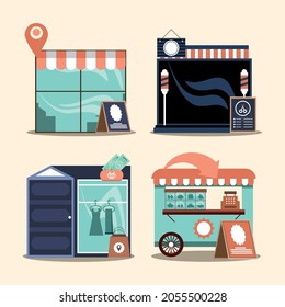 set of various small business commerce