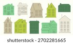 Set of various small tiny Houses in natural colors. Paper cut cartoon minimal style. Flat design. Isolated design elements. Building, sweet home, real estate concept
