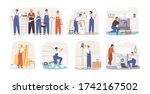 Set of various smiling home masters and repairmans vector flat illustration. Collection of different plumber, painter, plasterer, tiler and electrician isolated on white. Man and woman repairers