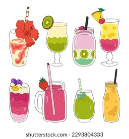 Set of various smoothies isolated on a white background. Vector graphics.