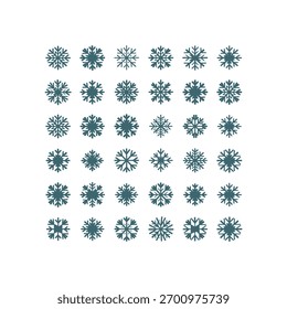 Set of Various Snowflake Icons on White Background, Winter and Christmas Graphic Design Elements