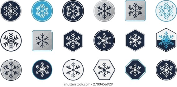Un conjunto de varios iconos de copo de nieve. Perfecto para diseños de invierno, tarjetas de Navidad y otros proyectos de vacaciones. Ilustración vectorial aislada en un fondo blanco.