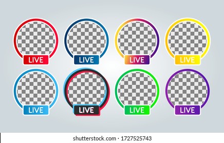 set of various Social media live streaming badge icon for profile photo or avatar