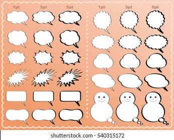A set of various speech balloons in three different line weights.