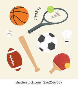 Set of various sports equipment