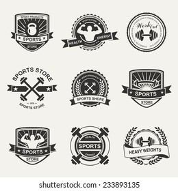 Set Of Various Sports And Fitness Logo Emblem Graphics And Icons. Shop Sport Products