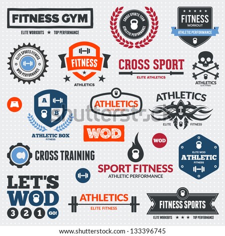 Set of various sports and fitness logo graphics and icons