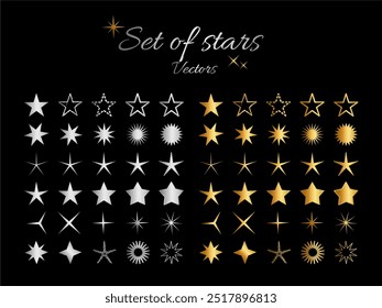 Set of various star shapes in silver and gold versions.
