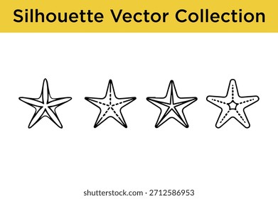 Conjunto de varias siluetas de estrellas de mar, perfecto para proyectos de Diseño gráfico marinos, de playa y de verano.