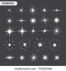 Set of various starry elements with different light effects. Vector illustration for your graphic design.