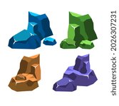 Set of various stone and rock hand drawn vector illustration in realistic style. Bundle of detailed big and small heavy stones isolated.