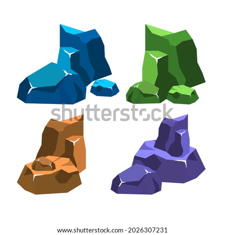 Set of various stone and rock hand drawn vector illustration in realistic style. Bundle of detailed big and small heavy stones isolated.