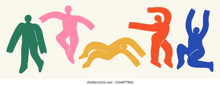 A set of various strange creatures or people in various poses. Cute disproportionate isolated characters. Modern fashion illustration. Flat design, cartoon hand drawn, vector.