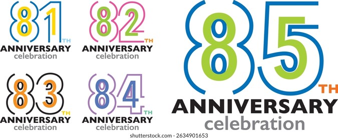 conjunto de várias cores de traço número 81 82 83 84 85 com palavras TH celebração do ANIVERSÁRIO na parte inferior sobre fundo branco.