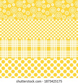 A set of various style of seamless pattern design. They’re bright yellow colorful.