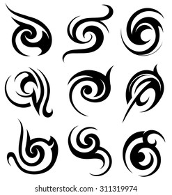 Set of various styles ethnic tattoo swirls