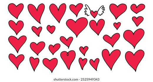 Conjunto de varios estilos de icono de corazón dibujado a mano