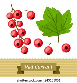 Set of various stylized ripe fresh red currants.