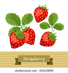 Set of various stylized ripe fresh strawberries.