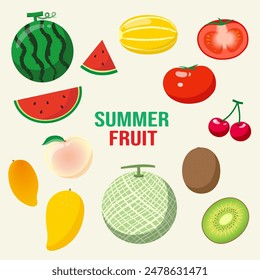 Conjunto de varias ilustraciones de frutas de verano