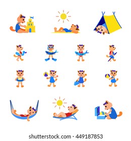 Set of various summer vacations activities