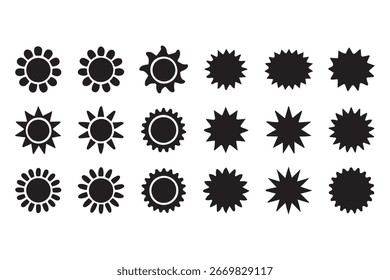 Eine Reihe von verschiedenen Designs von Sonnensymbolen, perfekt für den Einsatz in Apps, Websites oder anderen digitalen Medien.