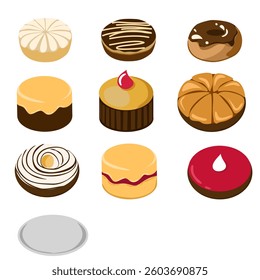 A set of various sweets in a cute doodle style.