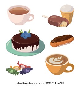 Set of various sweets on white background - Vector illustration
