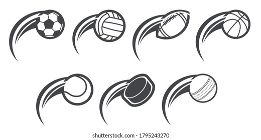 Set of various swoosh sport emblem icons isolated on white background