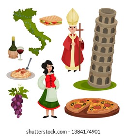 Set of various symbols of Italy. Vector illustration.
