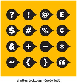 Set of Various Symbols In Speech Bubble Buttons For Website 