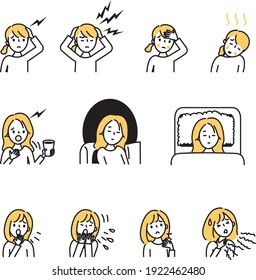 A set of various symptoms of poor physical condition in women 