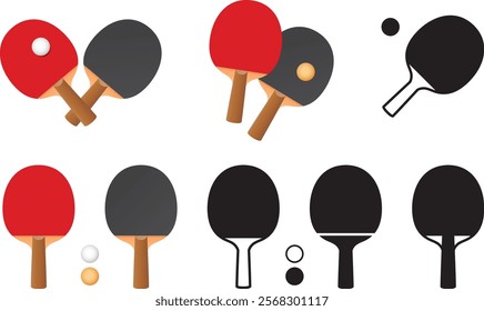 Set of various table tennis, ping pong vector illustrations