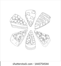 A set of various tasty cheesecakes with transparent bakcground.