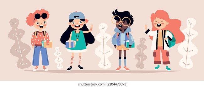 Set Of Various Teen College Students