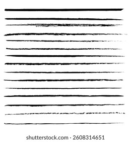 Set of various textured black brush strokes vector on white background
