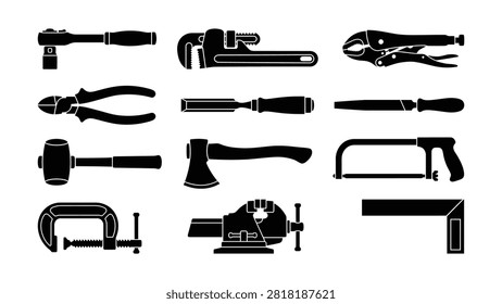 Set of various tools including wrench pliers hammer saw and screwdriver icons
