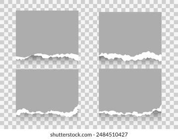 Set of various Torn Notebook Sheet. White and grey ripped paper notes, stickers, sticky sheets and tape. Vector illustration in flat style. Trendy elements for collage.