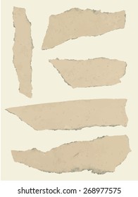 Set of various torned note papers on background.