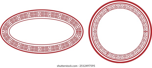 Conjunto de vários moldura tradicional dourada China isolada. Coleção de diferentes chinês retro borda plana ilustração vetor. Banner decorativo do Ano Novo Lunar. Conjunto de Elementos de Ano Novo Chinês