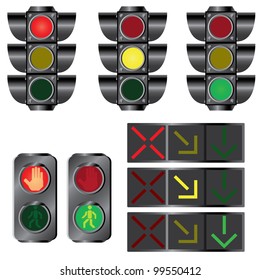 Set of various traffic lights on the white background.