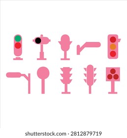 Set of various traffic signs and signals depicted with transparent background