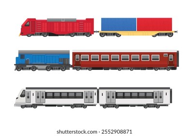 Set of various trains. cargo, Subway transport, Isolated railway transport set	
