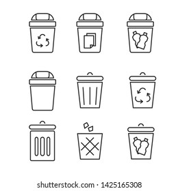 Set of various trash can icon with line design suitable for minimalist graphic design. Trash can vector illustration with simple design 